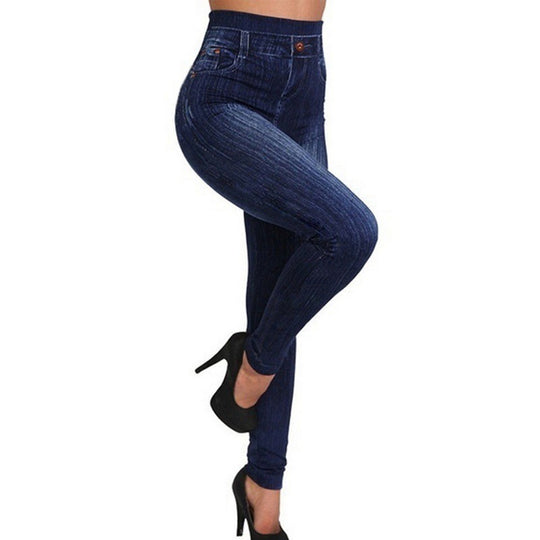 Damen Hochtaillierte Jeansleggings im Denim-Look EB