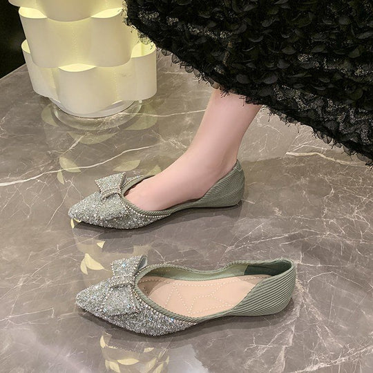 Damen elegante Ballerinas mit funkelndem Schleifendetail EB