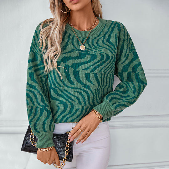 Damen modischer Strickpullover mit einzigartigem Wellenmuster EB