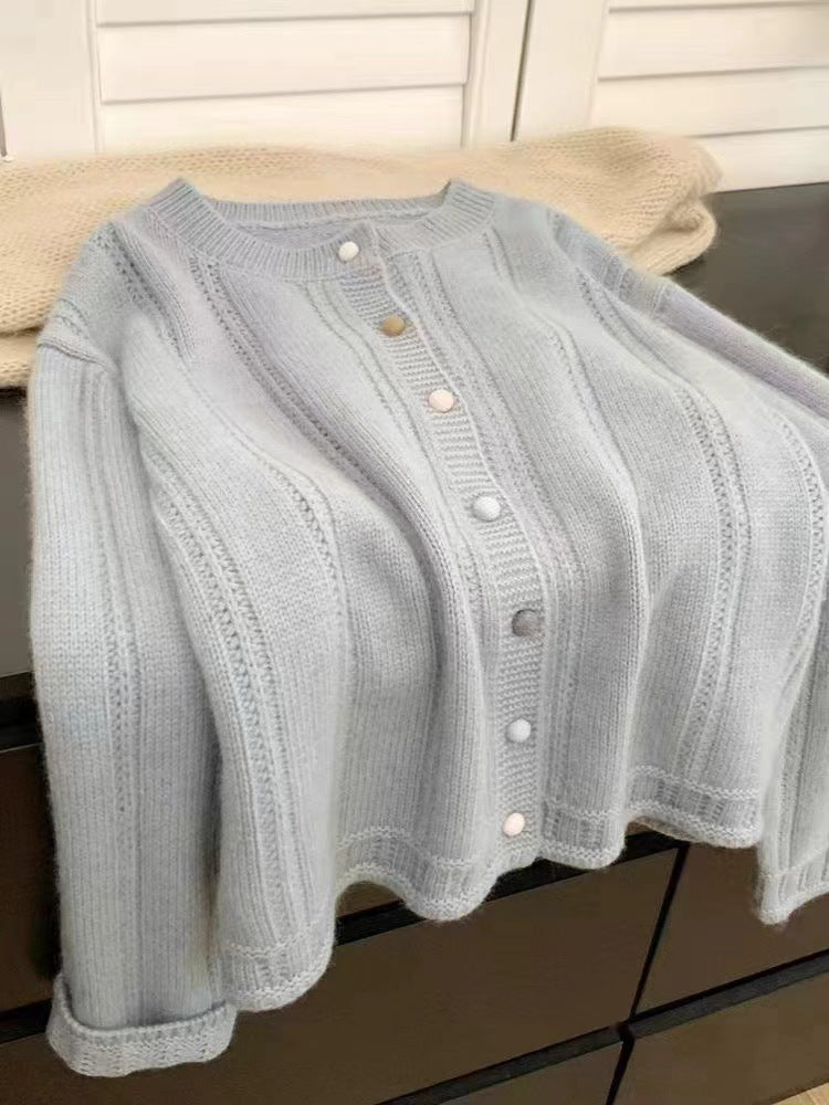Damen Strickjacke mit dekorativem Rippdesign und Knopfverschluss EB