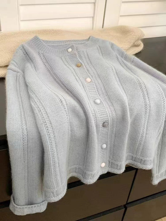 Damen Strickjacke mit dekorativem Rippdesign und Knopfverschluss EB