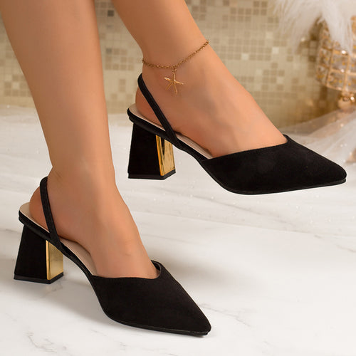 Damen Slingback-Pumps mit elegantem spitzem Design und Goldabsatz EB