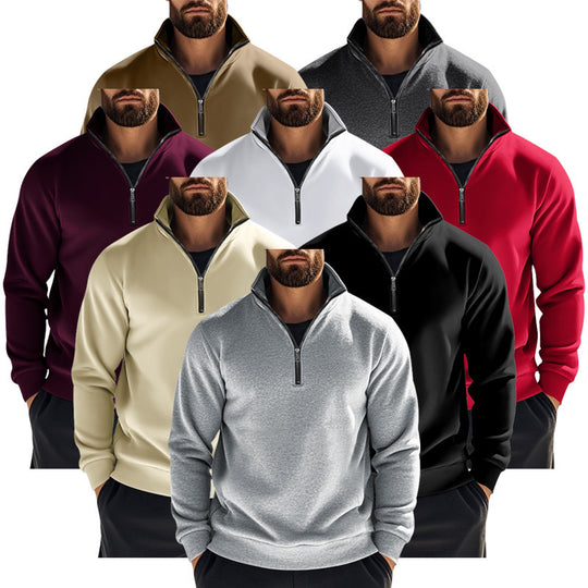 Herren nan halbhoher Reißverschluss-Sweatpullover mit Stehkragen weichem Fleecefutter und elastischen Bündchen EB