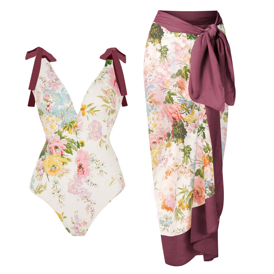Damen Badeanzug mit floralem Design und schicker Wickelhose EB