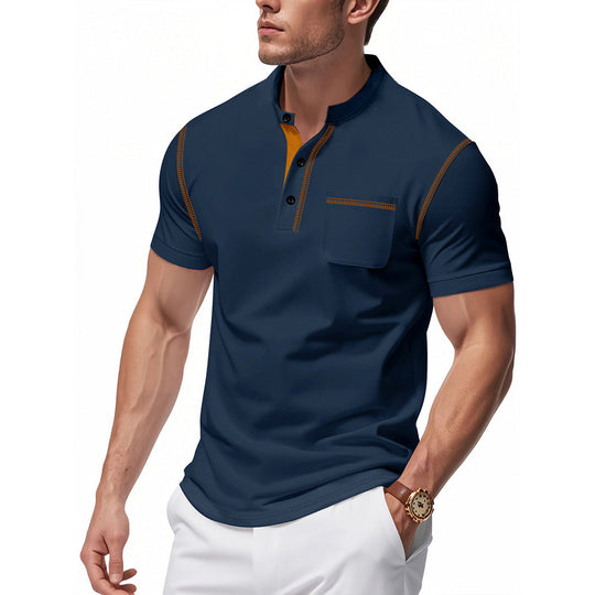 Herren Polo-Shirt mit modischem Henley-Kragen und praktischer Brusttasche EB