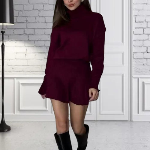 Damen Oversized Strickpullover mit hochwertiger Rippstruktur und passendem Minirock EB