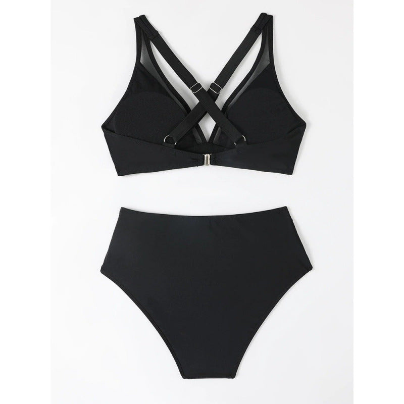 Damen Bikini-Set mit hoch geschnittenem Höschen und modernem Kreuz-Riemen-Design EB
