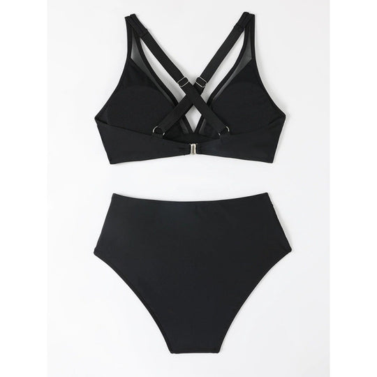 Damen Bikini-Set mit hoch geschnittenem Höschen und modernem Kreuz-Riemen-Design EB