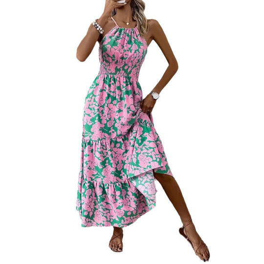 Damen Maxikleid mit floralem Muster und elastischem Tailleneinsatz EB