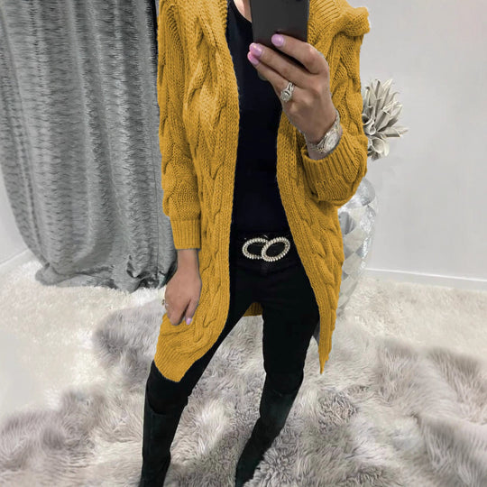 Damen Lange Strickjacke mit hochwertigem Zopfmuster und lässigem Schnitt EB