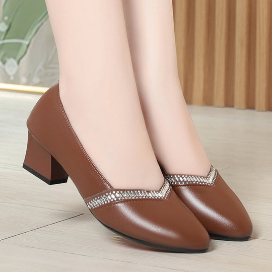 Damen elegante Pumps mit funkelndem Strass und komfortablem Blockabsatz EB