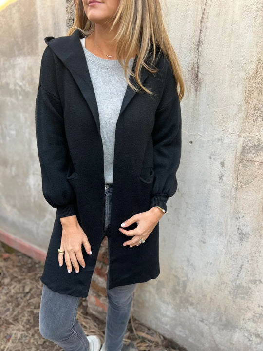 Damen Kuschelige Strickjacke mit Kapuze und Taschen EB