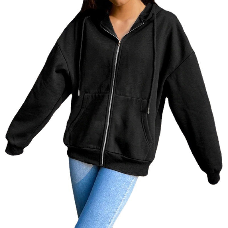 Damen nan legerer Kapuzen-Zipper mit Oversize-Passform, Kängurutaschen und durchgehendem Reißverschluss EB