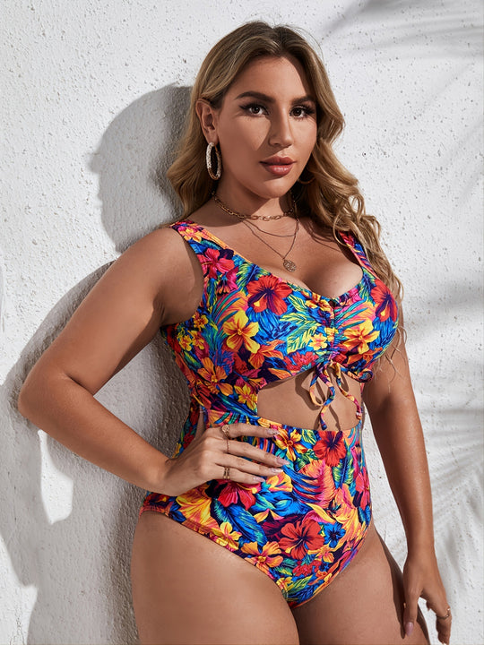 Damen Einteiler Badeanzug mit modischem Cut-Out und floralem Design EB