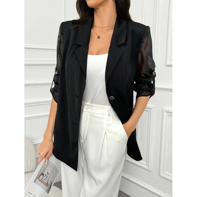 Damen Eleganter Blazer mit transparenten Ärmeln EB