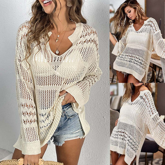 Damen moderner Strickpullover mit transparentem Design EB