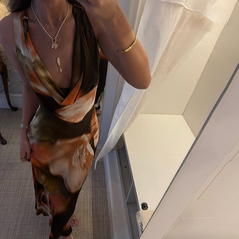 Damen Maxikleid mit tiefem V-Ausschnitt und elegantem Drapé EB