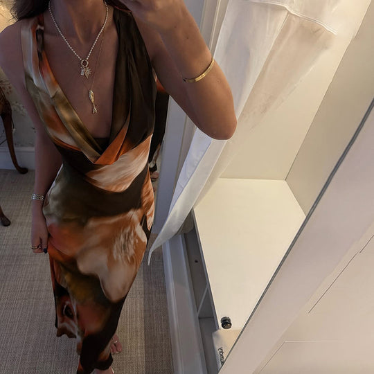 Damen Maxikleid mit tiefem V-Ausschnitt und elegantem Drapé EB