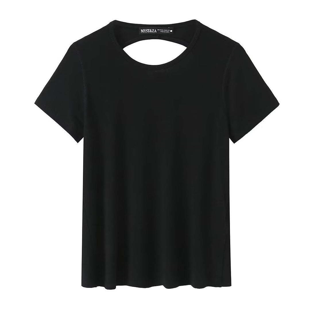 Damen Sportliches T-Shirt mit modischem Rückenausschnitt EB