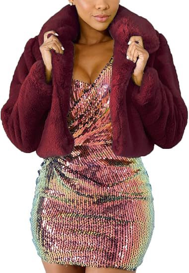 Damen Luxuriöse Kunstpelzjacke im eleganten Cropped-Design EB