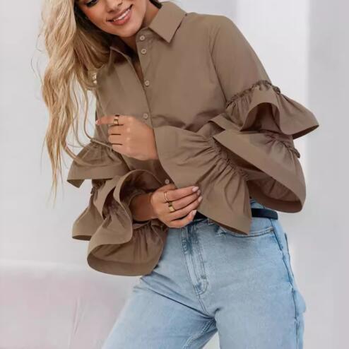 Damen Bluse mit voluminösen Rüschenärmeln EB