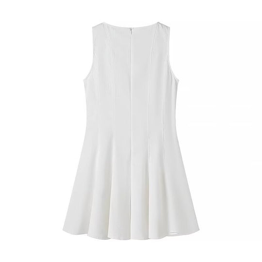 Damen ärmelloses Sommerkleid mit hohem Schnitt und elegantem Saum EB