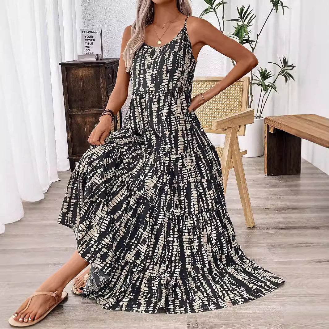 Damen Maxikleid mit leichtem Schnitt und farbenfrohem Druck EB