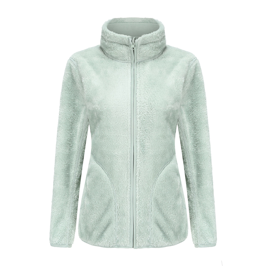 Damen nan kuschelige Fleecejacke mit hohem Stehkragen, durchgehendem Reißverschluss und figurformenden Nähten EB