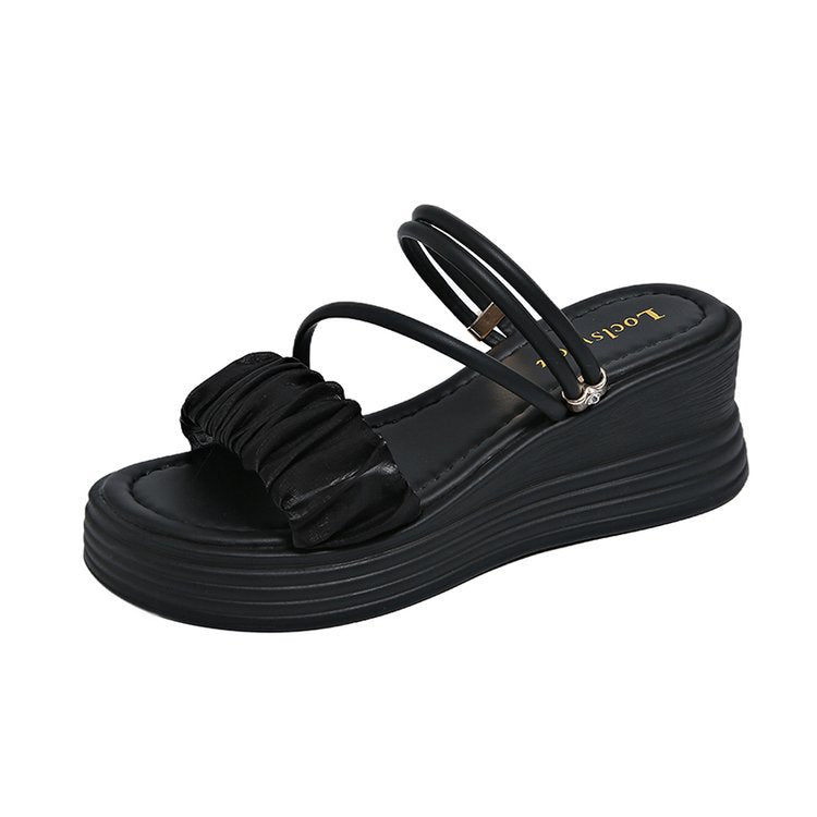Damen bequeme Wedgesandalen mit modischem Rüschendetail EB