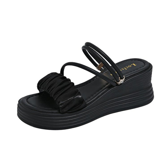 Damen bequeme Wedgesandalen mit modischem Rüschendetail EB