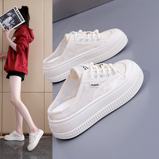 Damen Modische Sneakers mit eleganter Spitzenstruktur und leichter Dämpfung EB