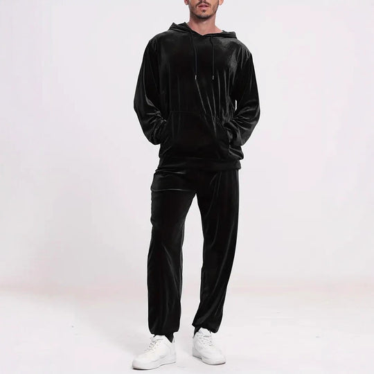 Herren nan Velours-Freizeitanzug mit Kapuzenpullover und lässiger Jogginghose EB
