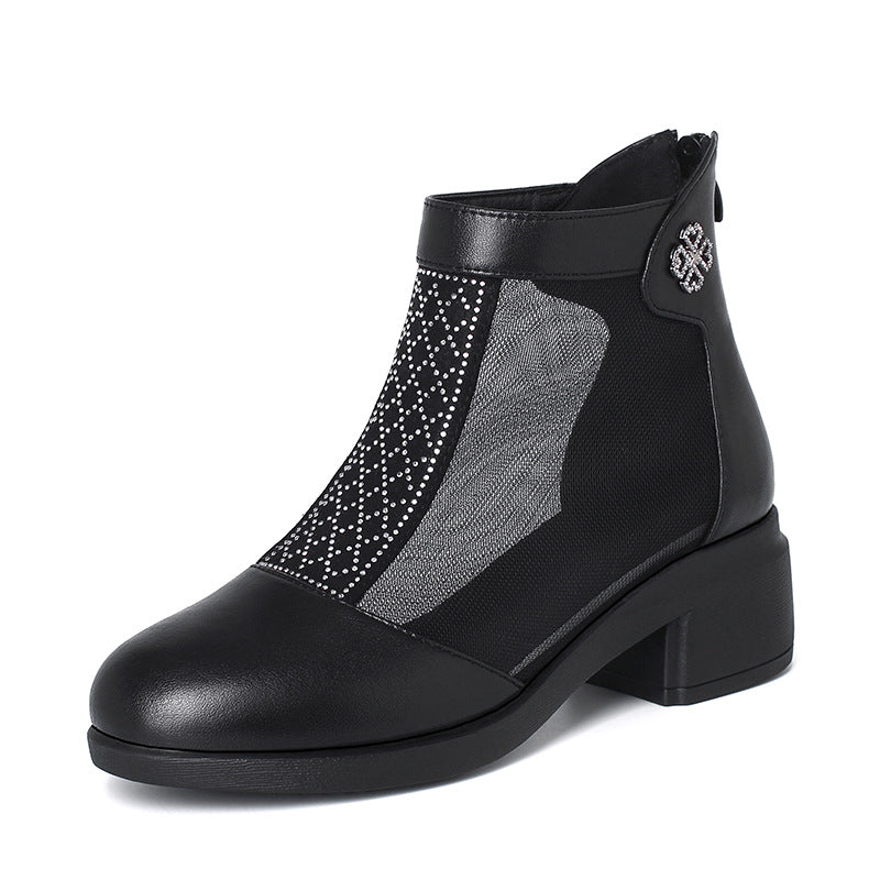 Damen Elegante Stiefeletten mit modischem Mesh-Einsatz und Blockabsatz EB