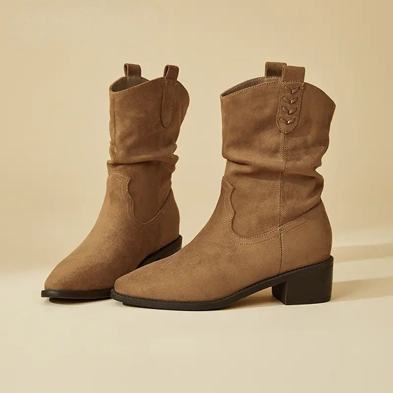 Damen modische Stiefeletten mit eleganter Faltenoptik und rustikalem Design EB