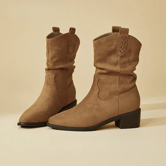 Damen modische Stiefeletten mit eleganter Faltenoptik und rustikalem Design EB