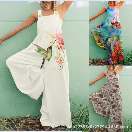 Damen Overall aus atmungsaktivem Baumwollmix mit buntem Floral-Motiv EB