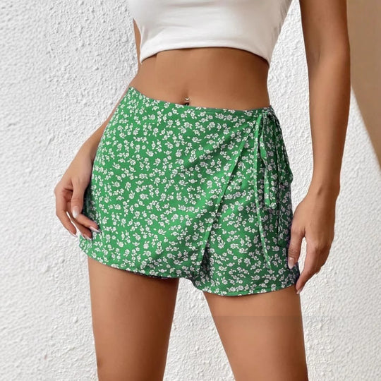 Damen Modische Shorts mit Blumendruck und elastischem Bund EB
