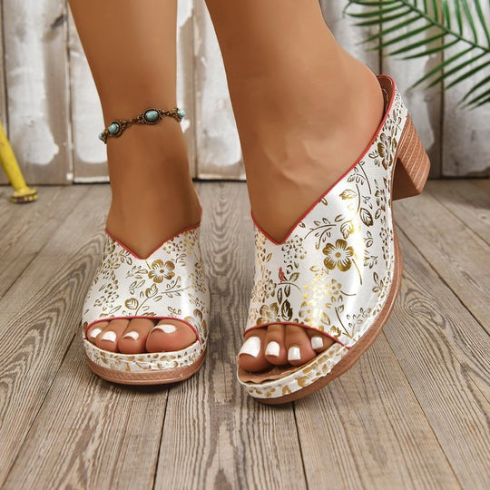 Damen Plattform-Pantoletten mit floralem Design EB