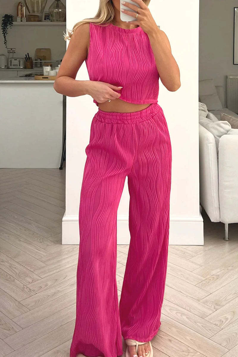 Damen Zweiteiliges Set mit hochgeschnittenem Oberteil und weitem Hosen EB