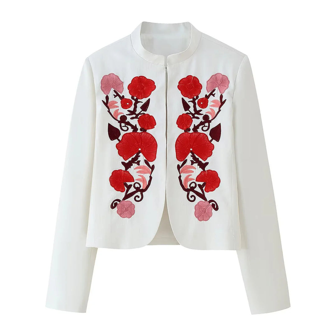 Damen elegante gestickte Blazerjacke mit floralem Design EB