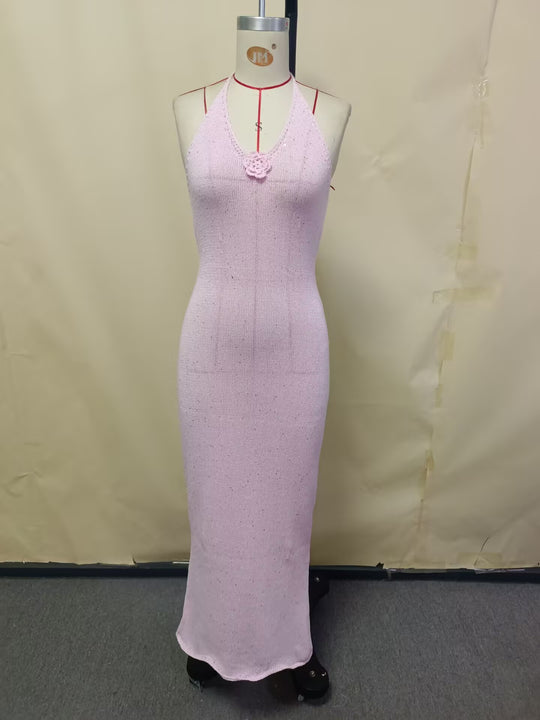 Damen figurbetontes Maxikleid mit raffiniertem Rückenausschnitt EB