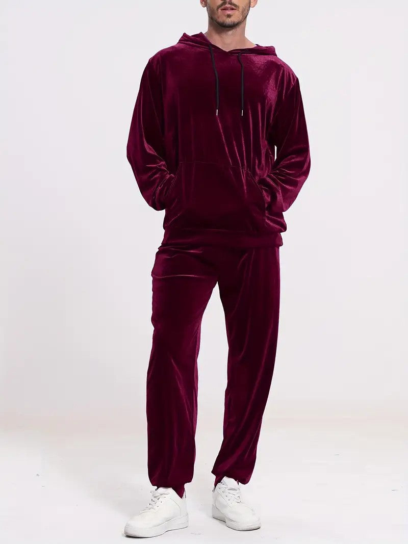 Herren nan Velours-Freizeitanzug mit Kapuzenpullover und lässiger Jogginghose EB