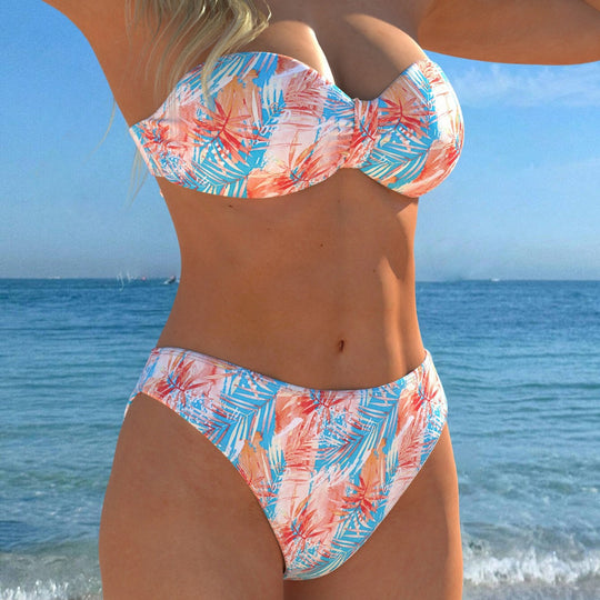 Damen Wickel-Bikini-Set mit floralem Design und hohem Bund EB