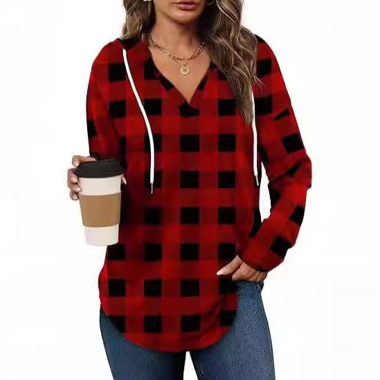 Damen lässige Karobluse mit Kapuze EB