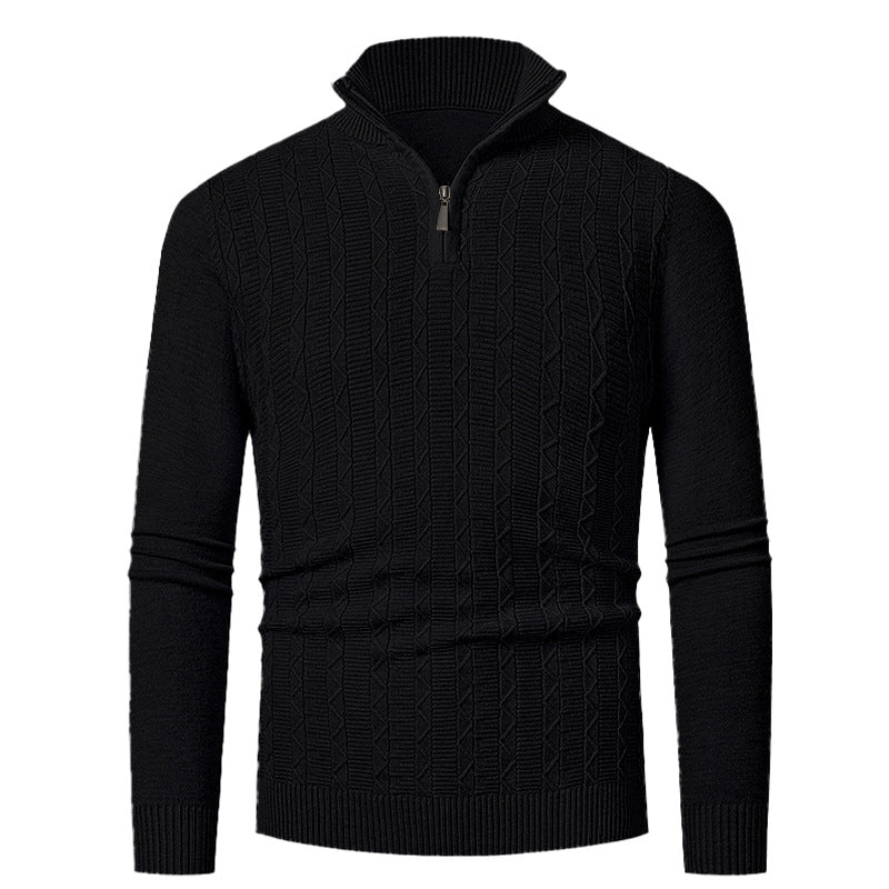 Herren modischer Strickpullover mit hochschließendem Reißverschluss und strukturiertem Design EB