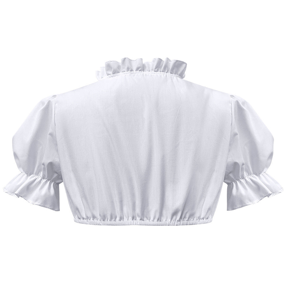 Damen nan traditionelle Dirndlbluse kurz mit Puffärmeln Herzausschnitt und Rüschendetail EB