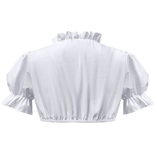 Damen nan traditionelle Dirndlbluse kurz mit Puffärmeln Herzausschnitt und Rüschendetail EB
