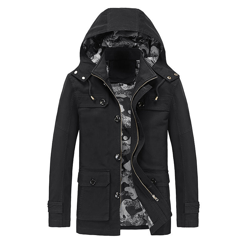 Herren Canvas-Kapuzenparka mit Tarnfutter, Utility-Taschen und verdeckter Reißverschlussleiste EB