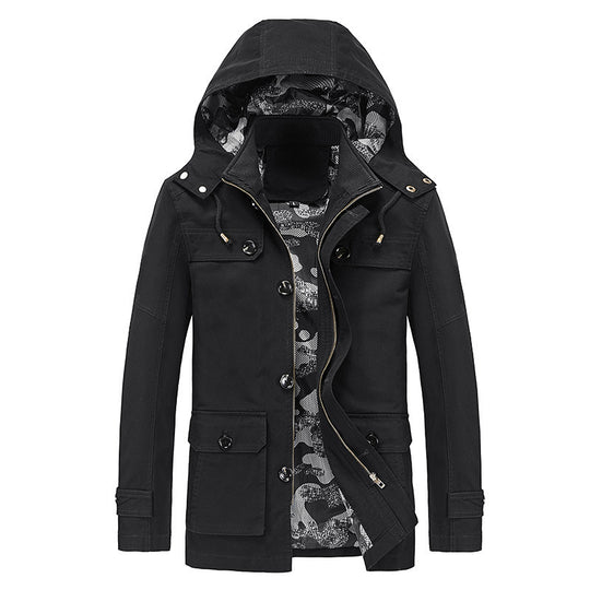 Herren Canvas-Kapuzenparka mit Tarnfutter, Utility-Taschen und verdeckter Reißverschlussleiste EB