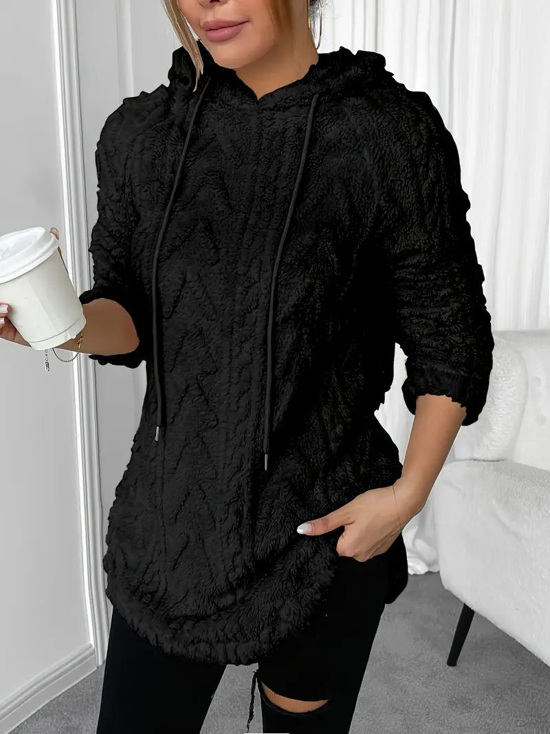 Damen Flauschiger Kapuzenpullover mit Zopfdesign EB